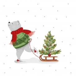 Serviette Weihnachten Bär, Schlitten 20 Stck. 