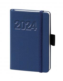 V-Book Buchkalender A6 mit Gummiband - blau geprägte Punkte 