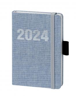V-Book Buchkalender A6 mit Gummiband - Leinen blau 